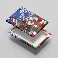 United States and Northern Mariana Islands Canvas Wall Art USA Flag Eagle CNMI Latte Stone Tropical Flowers