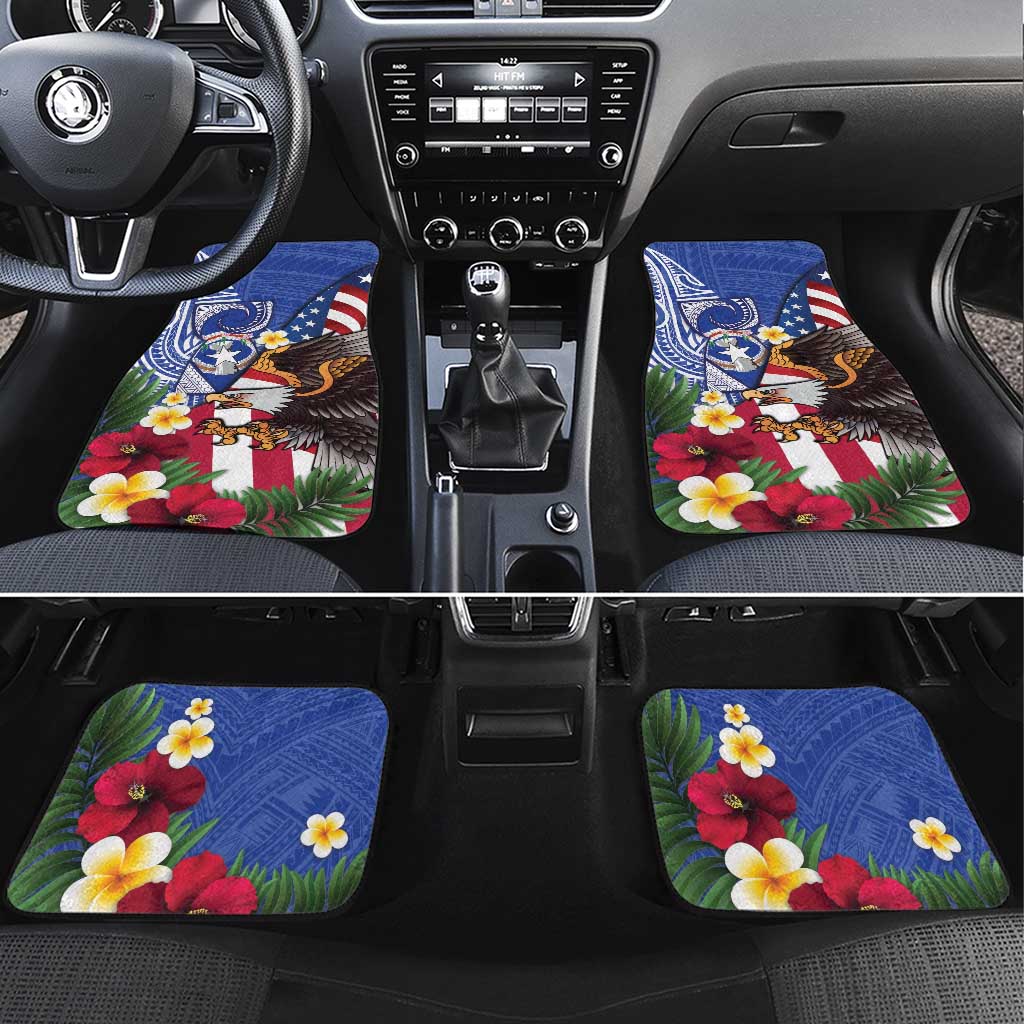 United States and Northern Mariana Islands Car Mats USA Flag Eagle CNMI Latte Stone Tropical Flowers