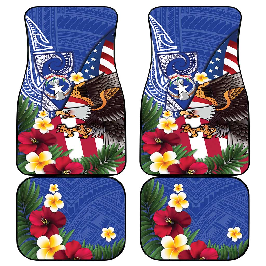 United States and Northern Mariana Islands Car Mats USA Flag Eagle CNMI Latte Stone Tropical Flowers