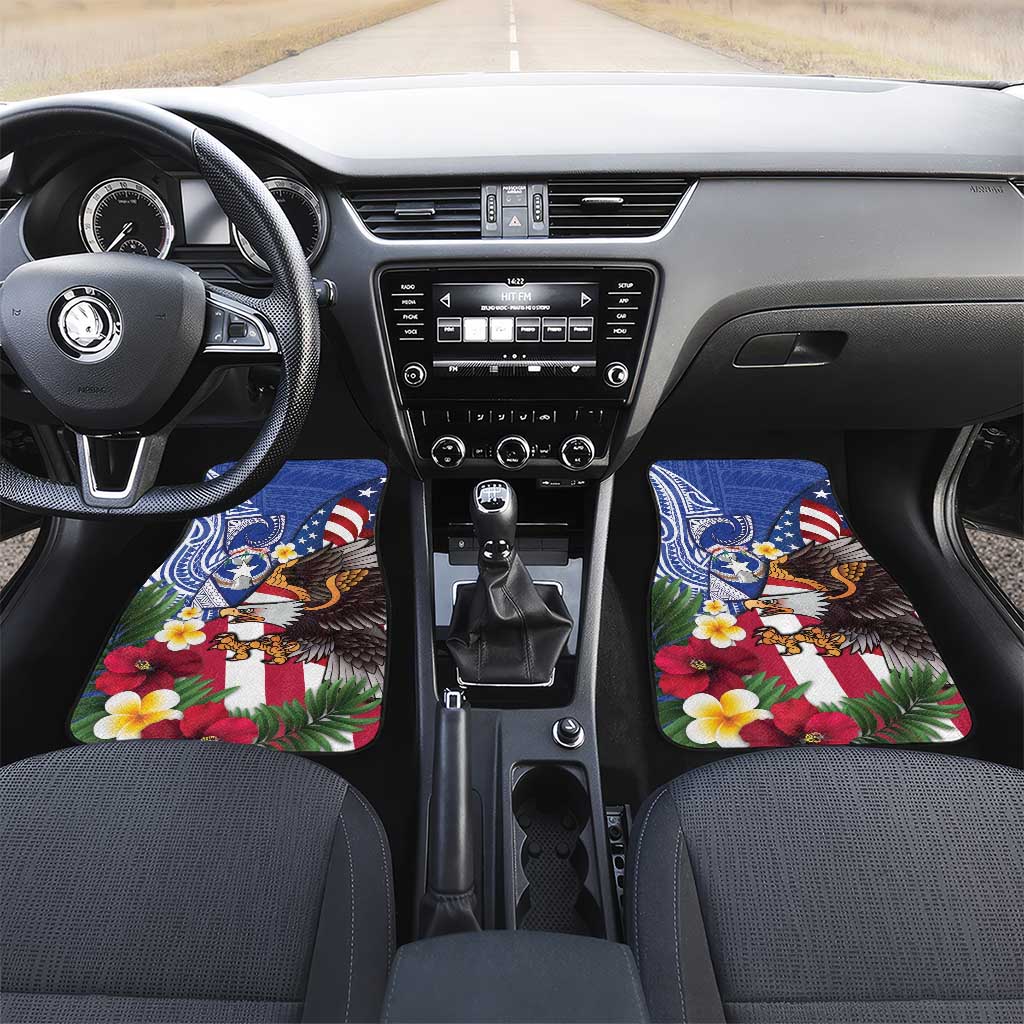 United States and Northern Mariana Islands Car Mats USA Flag Eagle CNMI Latte Stone Tropical Flowers