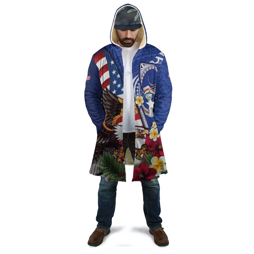 United States and Northern Mariana Islands Cloak USA Flag Eagle CNMI Latte Stone Tropical Flowers