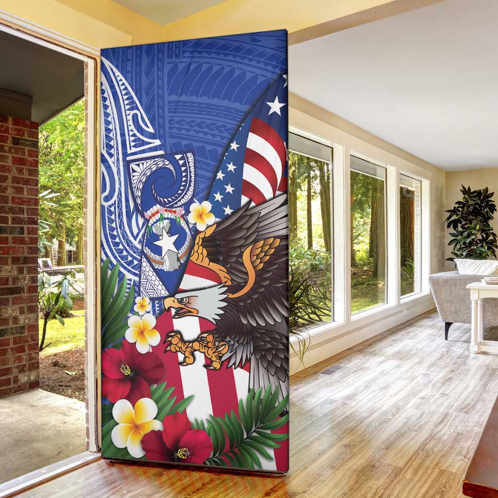United States and Northern Mariana Islands Door Cover USA Flag Eagle CNMI Latte Stone Tropical Flowers LT14 - Polynesian Pride
