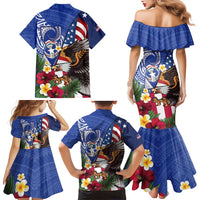 United States and Northern Mariana Islands Family Matching Mermaid Dress and Hawaiian Shirt USA Flag Eagle CNMI Latte Stone Tropical Flowers LT14 - Polynesian Pride