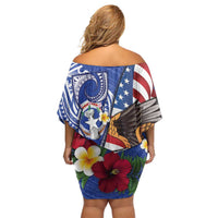 United States and Northern Mariana Islands Family Matching Off Shoulder Short Dress and Hawaiian Shirt USA Flag Eagle CNMI Latte Stone Tropical Flowers LT14 - Polynesian Pride