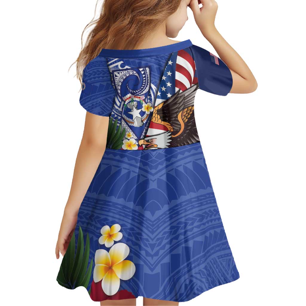 United States and Northern Mariana Islands Family Matching Short Sleeve Bodycon Dress and Hawaiian Shirt USA Flag Eagle CNMI Latte Stone Tropical Flowers