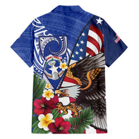 United States and Northern Mariana Islands Family Matching Short Sleeve Bodycon Dress and Hawaiian Shirt USA Flag Eagle CNMI Latte Stone Tropical Flowers