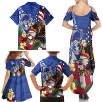 United States and Northern Mariana Islands Family Matching Summer Maxi Dress and Hawaiian Shirt USA Flag Eagle CNMI Latte Stone Tropical Flowers LT14 - Polynesian Pride