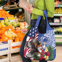 United States and Northern Mariana Islands Grocery Bag USA Flag Eagle CNMI Latte Stone Tropical Flowers LT14 - Polynesian Pride