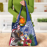 United States and Northern Mariana Islands Grocery Bag USA Flag Eagle CNMI Latte Stone Tropical Flowers LT14 - Polynesian Pride