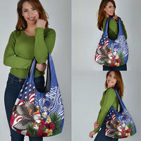United States and Northern Mariana Islands Grocery Bag USA Flag Eagle CNMI Latte Stone Tropical Flowers LT14 - Polynesian Pride