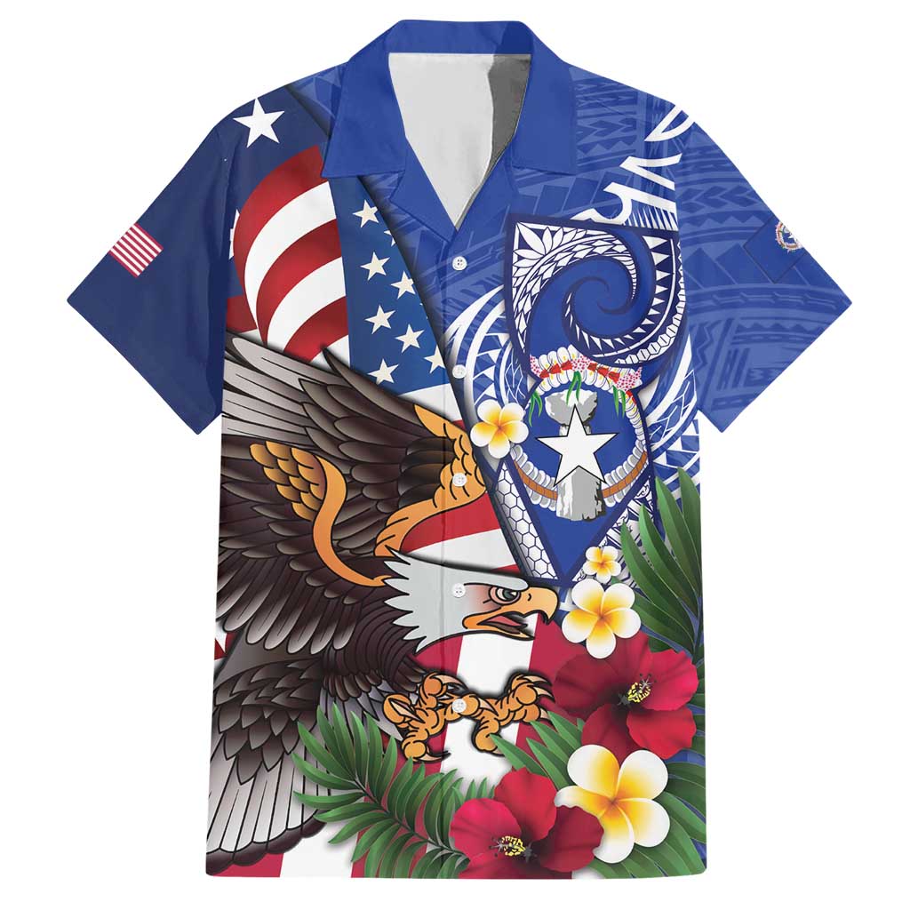 United States and Northern Mariana Islands Hawaiian Shirt USA Flag Eagle CNMI Latte Stone Tropical Flowers