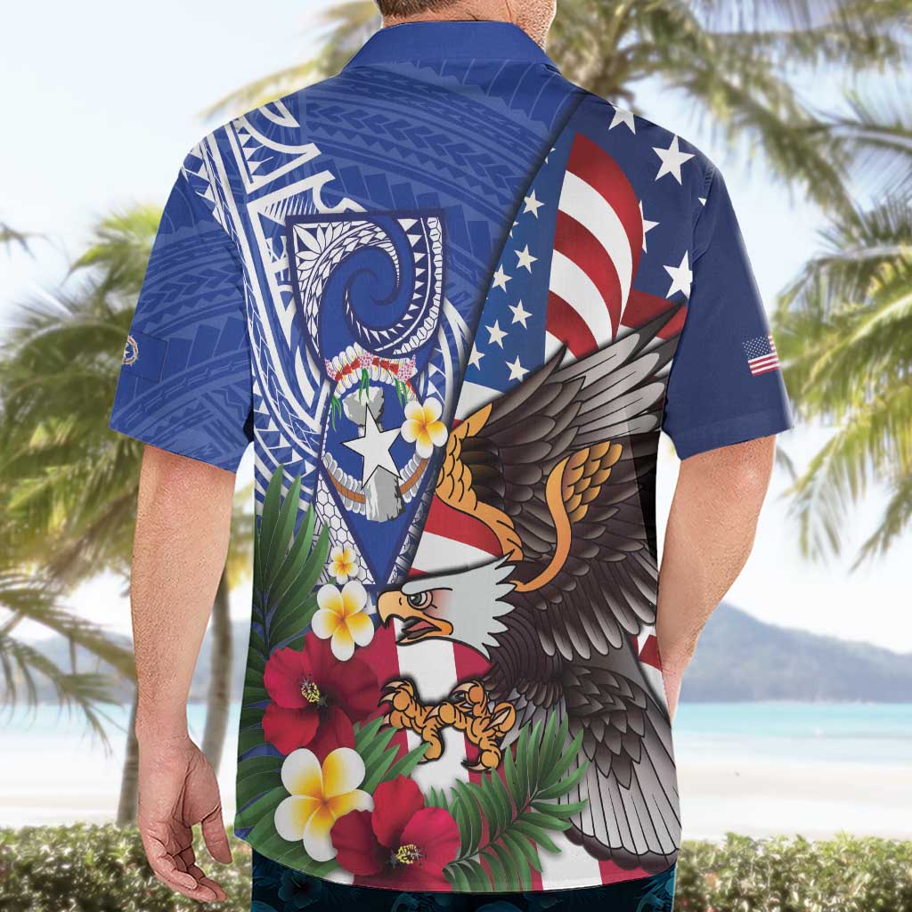 United States and Northern Mariana Islands Hawaiian Shirt USA Flag Eagle CNMI Latte Stone Tropical Flowers