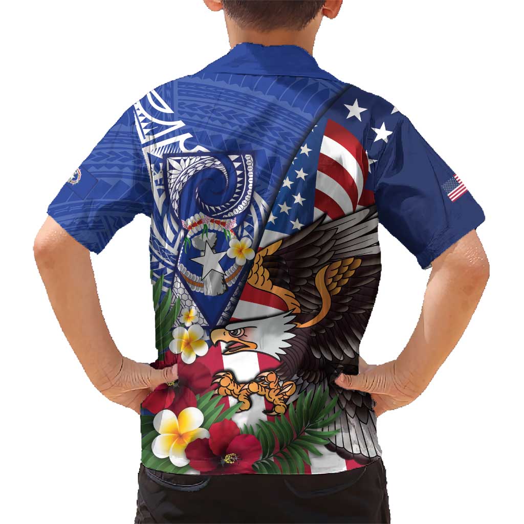 United States and Northern Mariana Islands Hawaiian Shirt USA Flag Eagle CNMI Latte Stone Tropical Flowers