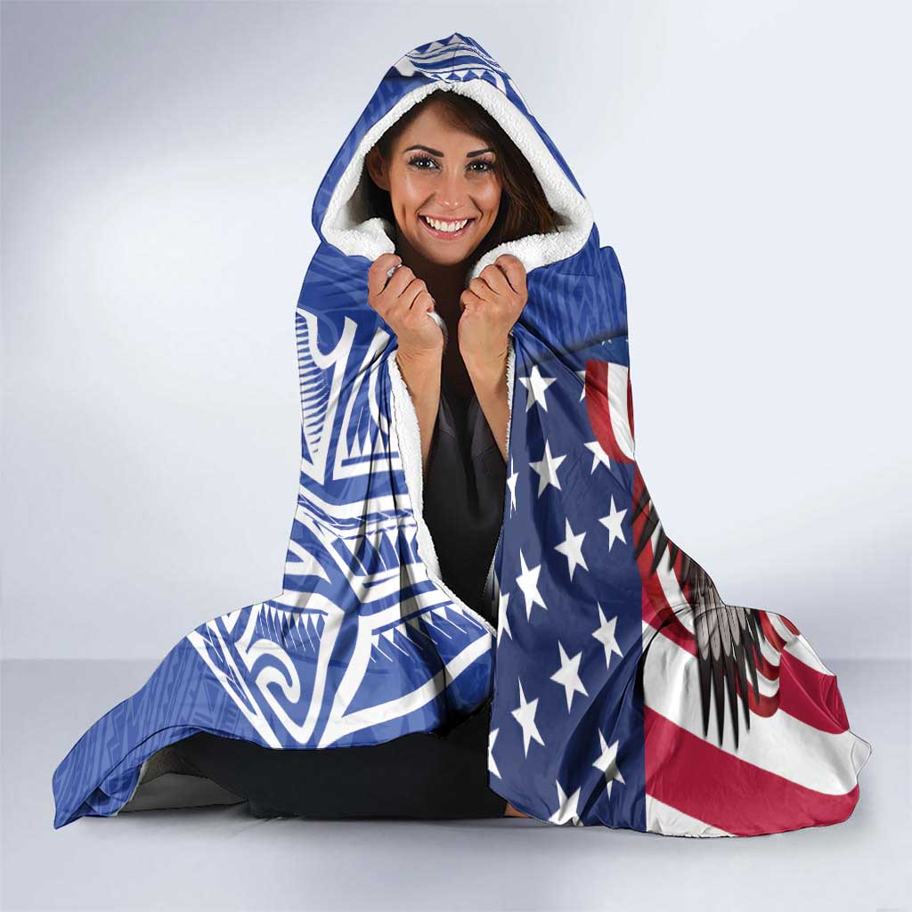 United States and Northern Mariana Islands Hooded Blanket USA Flag Eagle CNMI Latte Stone Tropical Flowers LT14 - Polynesian Pride