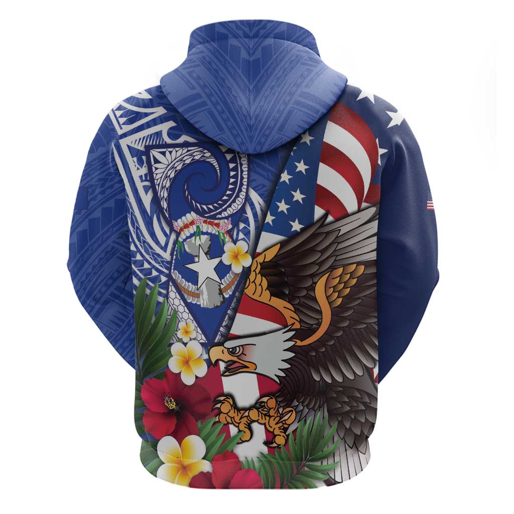 United States and Northern Mariana Islands Hoodie USA Flag Eagle CNMI Latte Stone Tropical Flowers