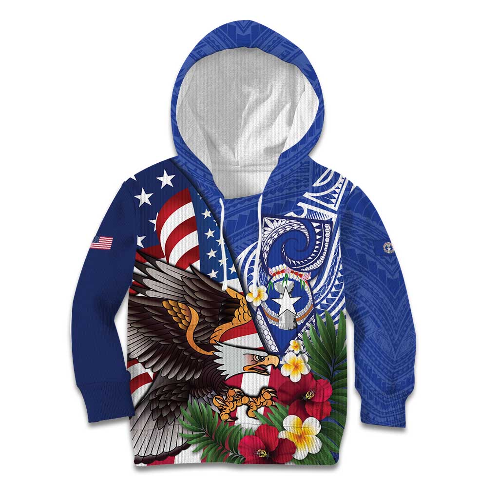 United States and Northern Mariana Islands Kid Hoodie USA Flag Eagle CNMI Latte Stone Tropical Flowers