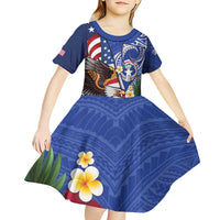 United States and Northern Mariana Islands Kid Short Sleeve Dress USA Flag Eagle CNMI Latte Stone Tropical Flowers