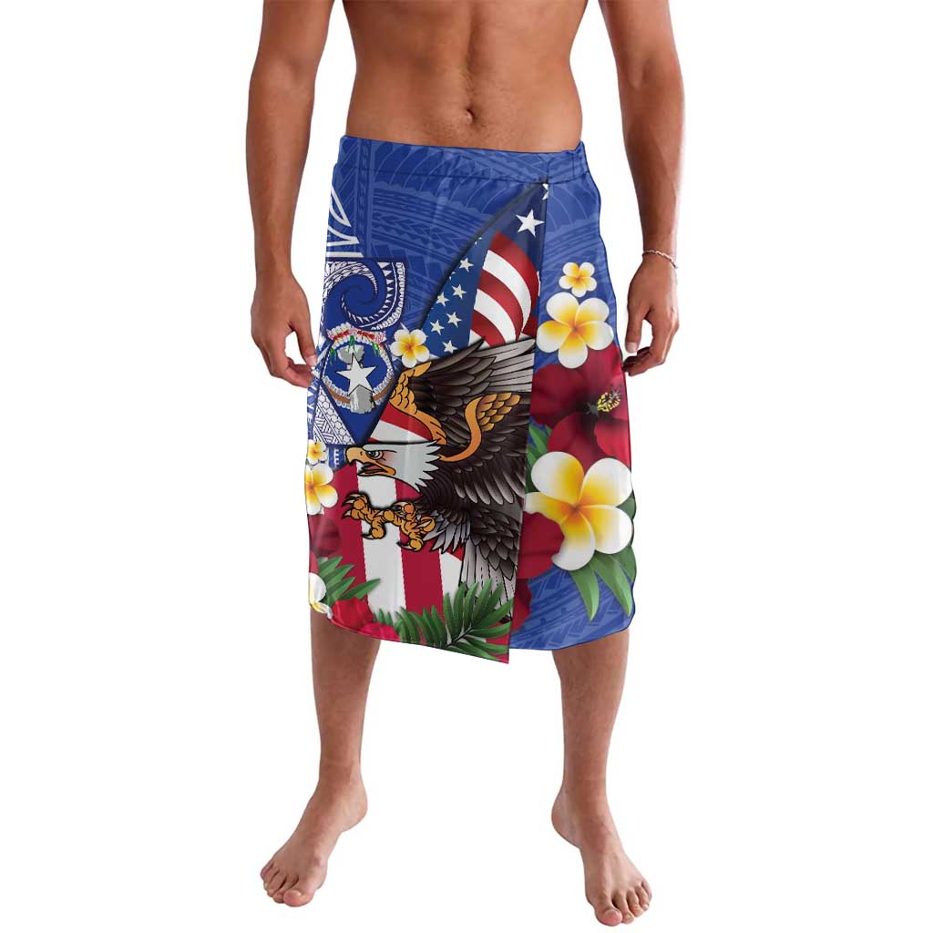United States and Northern Mariana Islands Lavalava USA Flag Eagle CNMI Latte Stone Tropical Flowers