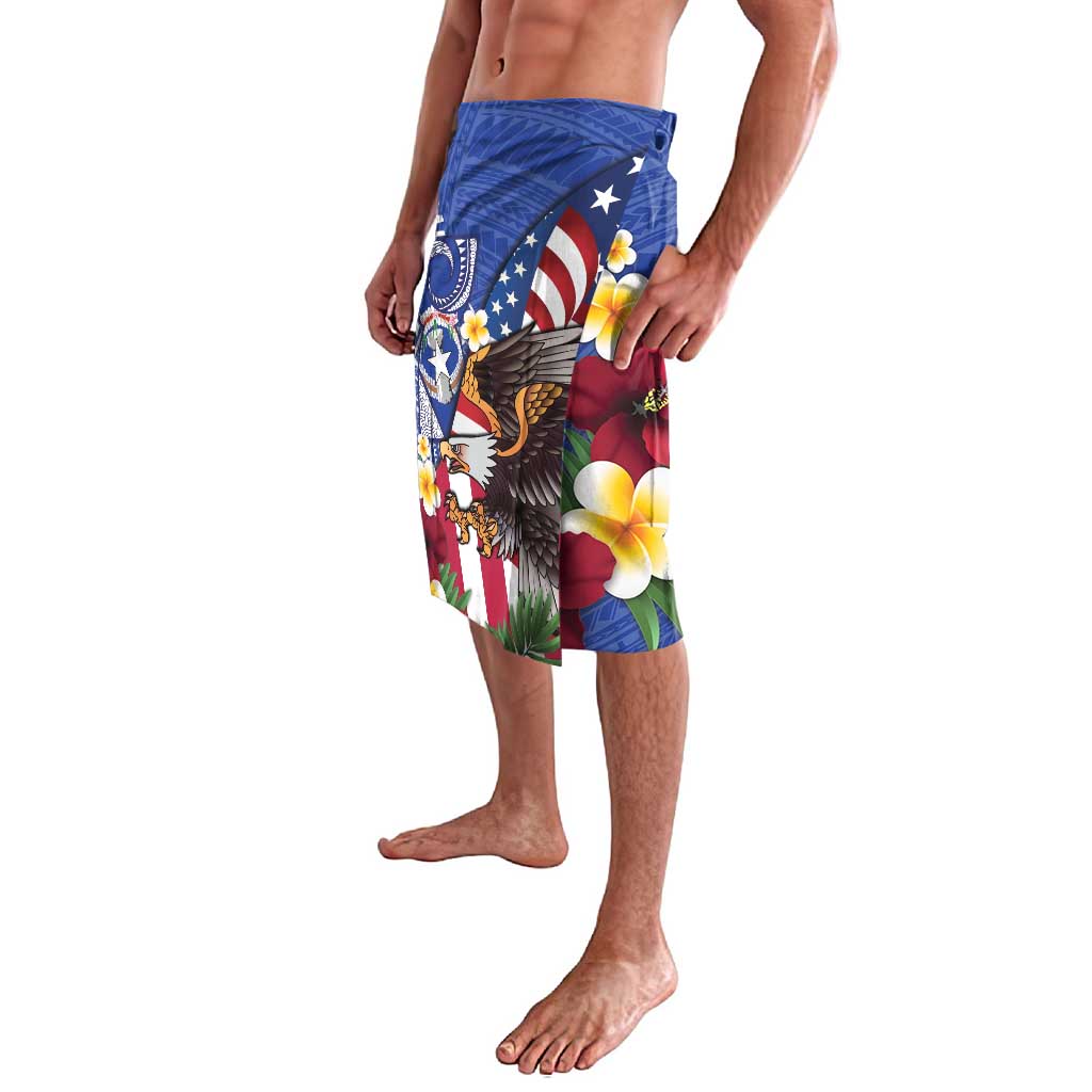 United States and Northern Mariana Islands Lavalava USA Flag Eagle CNMI Latte Stone Tropical Flowers