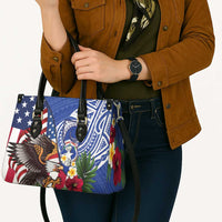 United States and Northern Mariana Islands Leather Bag USA Flag Eagle CNMI Latte Stone Tropical Flowers LT14 - Polynesian Pride