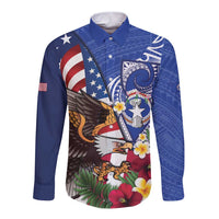 United States and Northern Mariana Islands Long Sleeve Button Shirt USA Flag Eagle CNMI Latte Stone Tropical Flowers