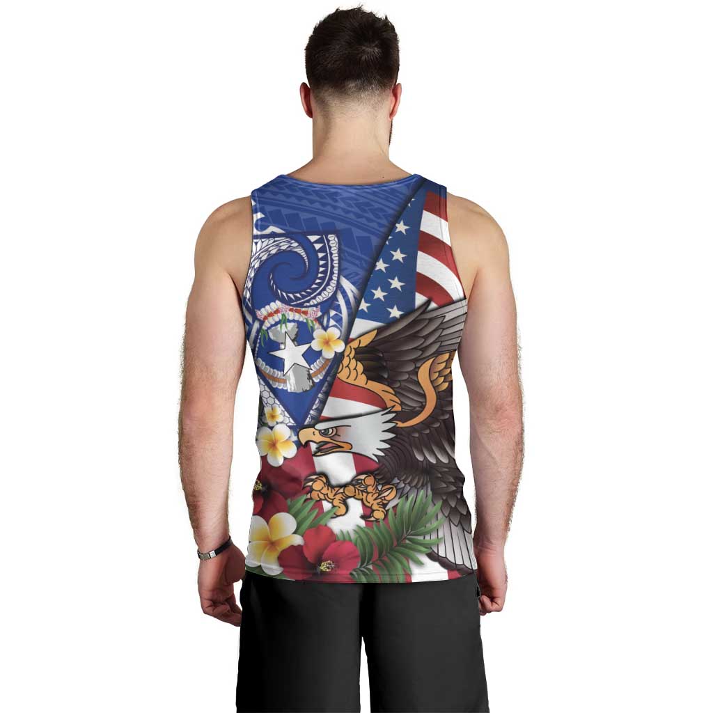United States and Northern Mariana Islands Men Tank Top USA Flag Eagle CNMI Latte Stone Tropical Flowers