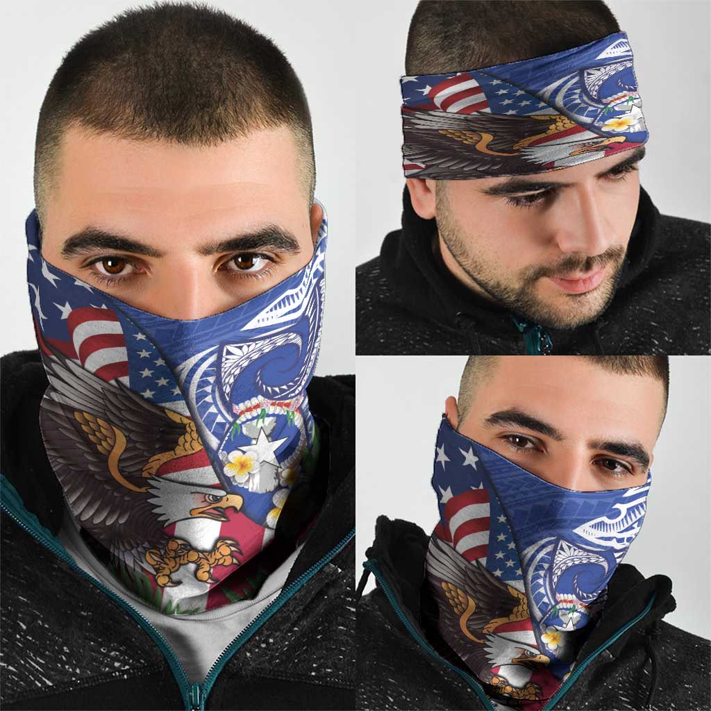 United States and Northern Mariana Islands Neck Gaiter USA Flag Eagle CNMI Latte Stone Tropical Flowers LT14 - Polynesian Pride