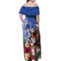 United States and Northern Mariana Islands Off Shoulder Maxi Dress USA Flag Eagle CNMI Latte Stone Tropical Flowers LT14 - Polynesian Pride