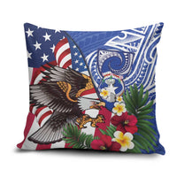 United States and Northern Mariana Islands Pillow Cover USA Flag Eagle CNMI Latte Stone Tropical Flowers LT14 Blue - Polynesian Pride