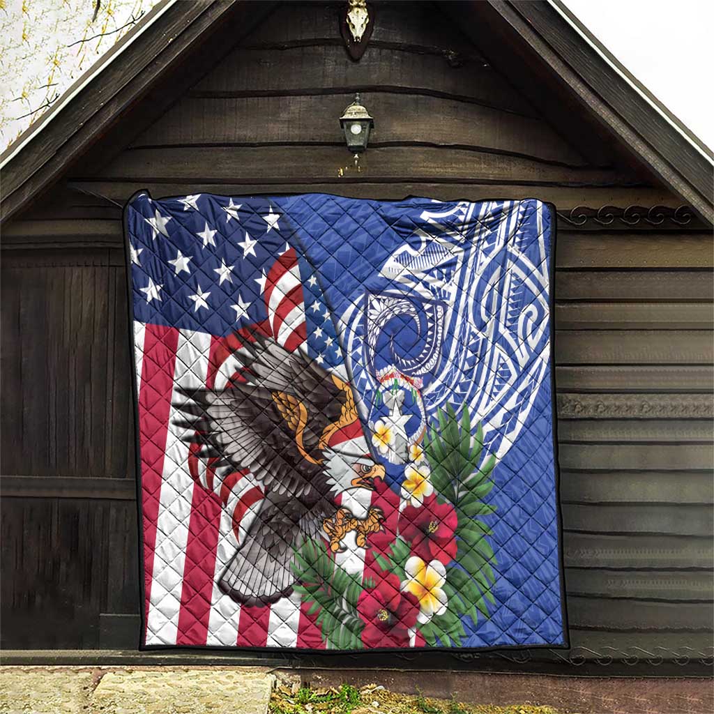 United States and Northern Mariana Islands Quilt USA Flag Eagle CNMI Latte Stone Tropical Flowers