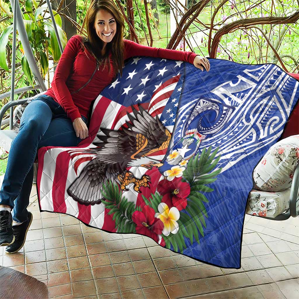 United States and Northern Mariana Islands Quilt USA Flag Eagle CNMI Latte Stone Tropical Flowers