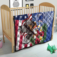 United States and Northern Mariana Islands Quilt USA Flag Eagle CNMI Latte Stone Tropical Flowers