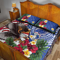 United States and Northern Mariana Islands Quilt Bed Set USA Flag Eagle CNMI Latte Stone Tropical Flowers