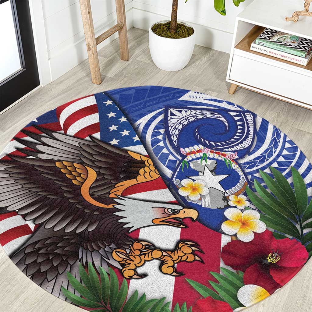 United States and Northern Mariana Islands Round Carpet USA Flag Eagle CNMI Latte Stone Tropical Flowers