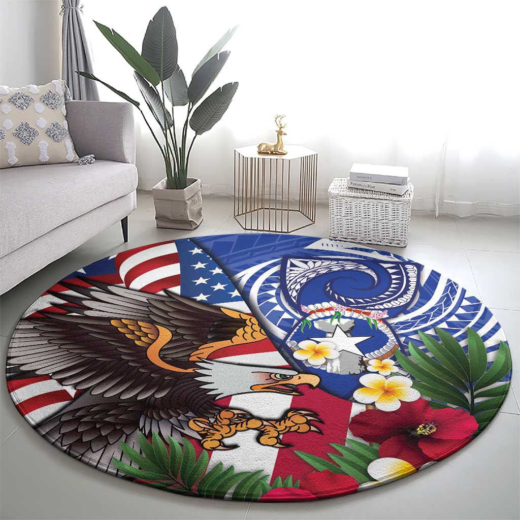 United States and Northern Mariana Islands Round Carpet USA Flag Eagle CNMI Latte Stone Tropical Flowers