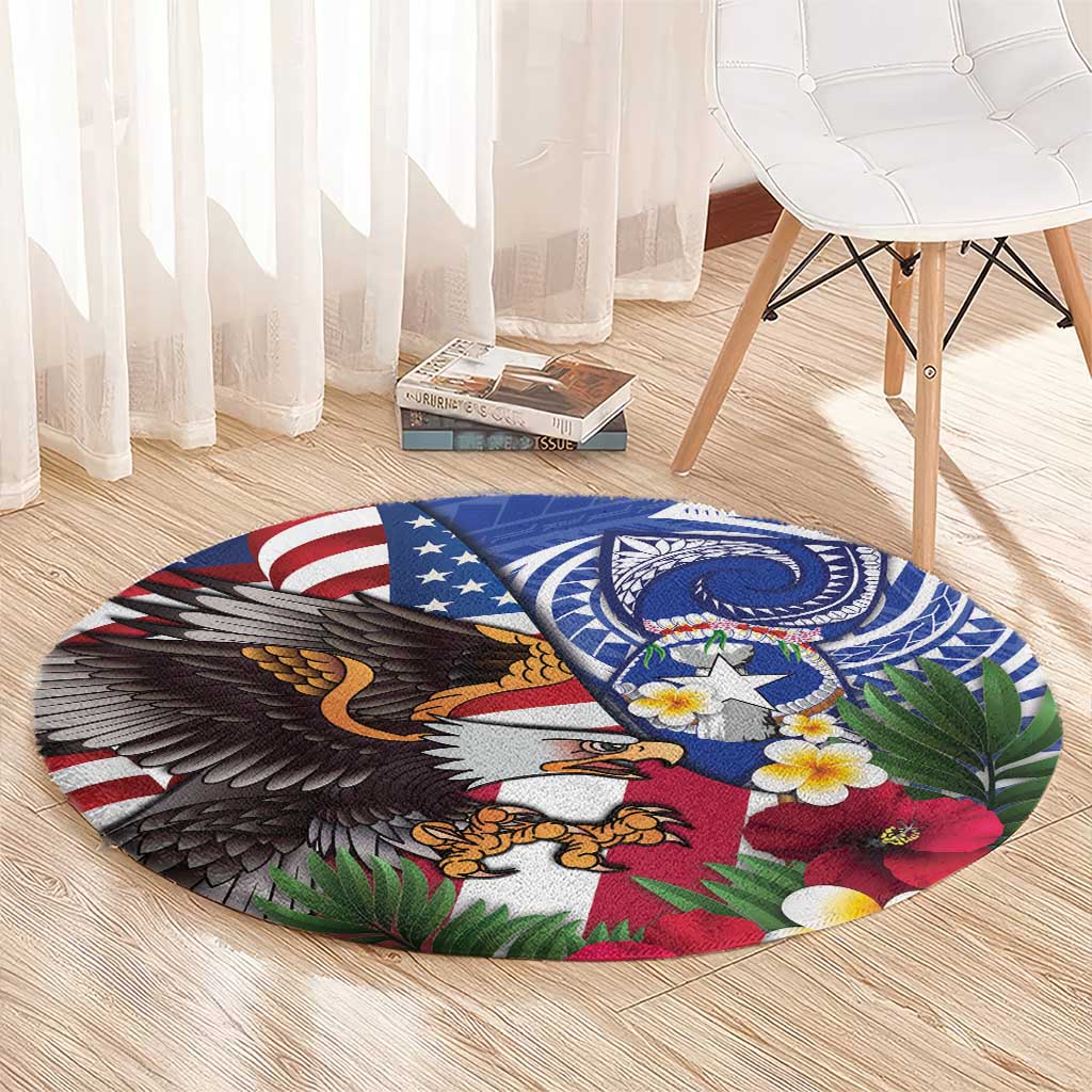 United States and Northern Mariana Islands Round Carpet USA Flag Eagle CNMI Latte Stone Tropical Flowers