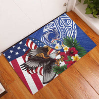 United States and Northern Mariana Islands Rubber Doormat USA Flag Eagle CNMI Latte Stone Tropical Flowers