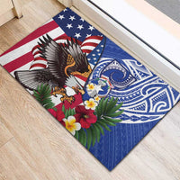 United States and Northern Mariana Islands Rubber Doormat USA Flag Eagle CNMI Latte Stone Tropical Flowers
