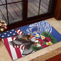 United States and Northern Mariana Islands Rubber Doormat USA Flag Eagle CNMI Latte Stone Tropical Flowers