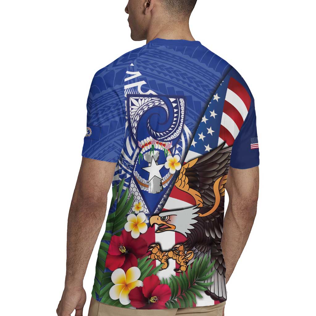 United States and Northern Mariana Islands Rugby Jersey USA Flag Eagle CNMI Latte Stone Tropical Flowers