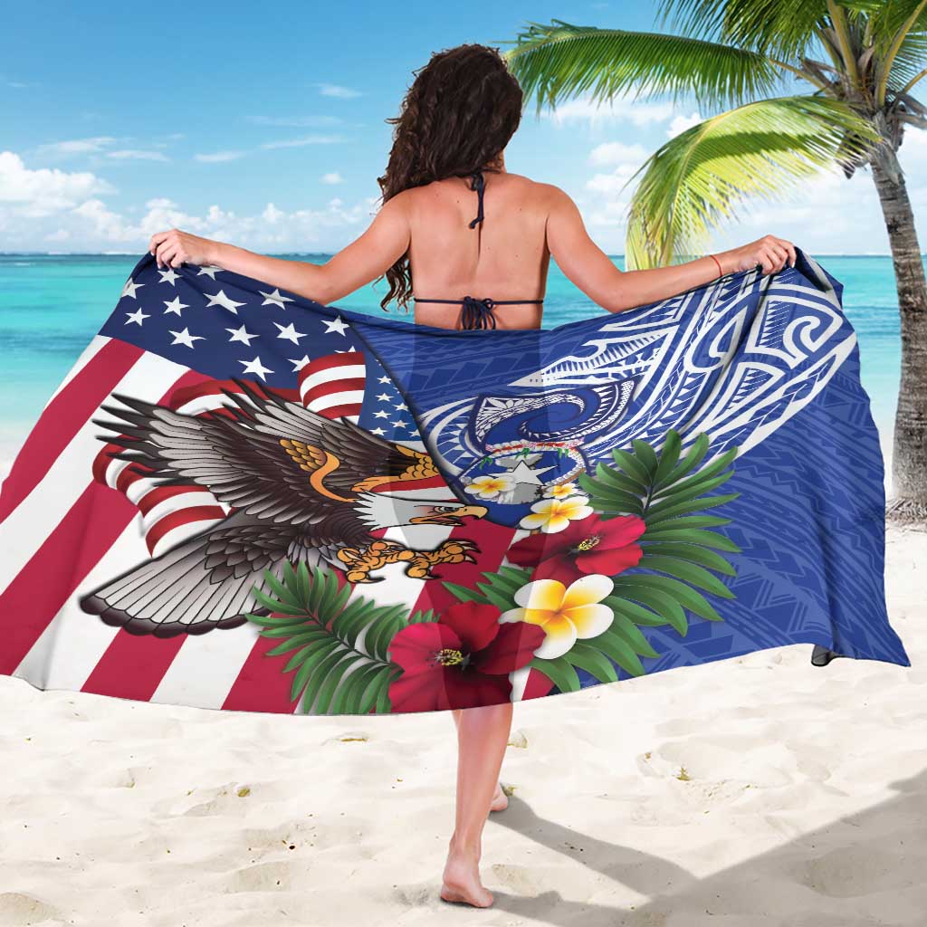United States and Northern Mariana Islands Sarong USA Flag Eagle CNMI Latte Stone Tropical Flowers