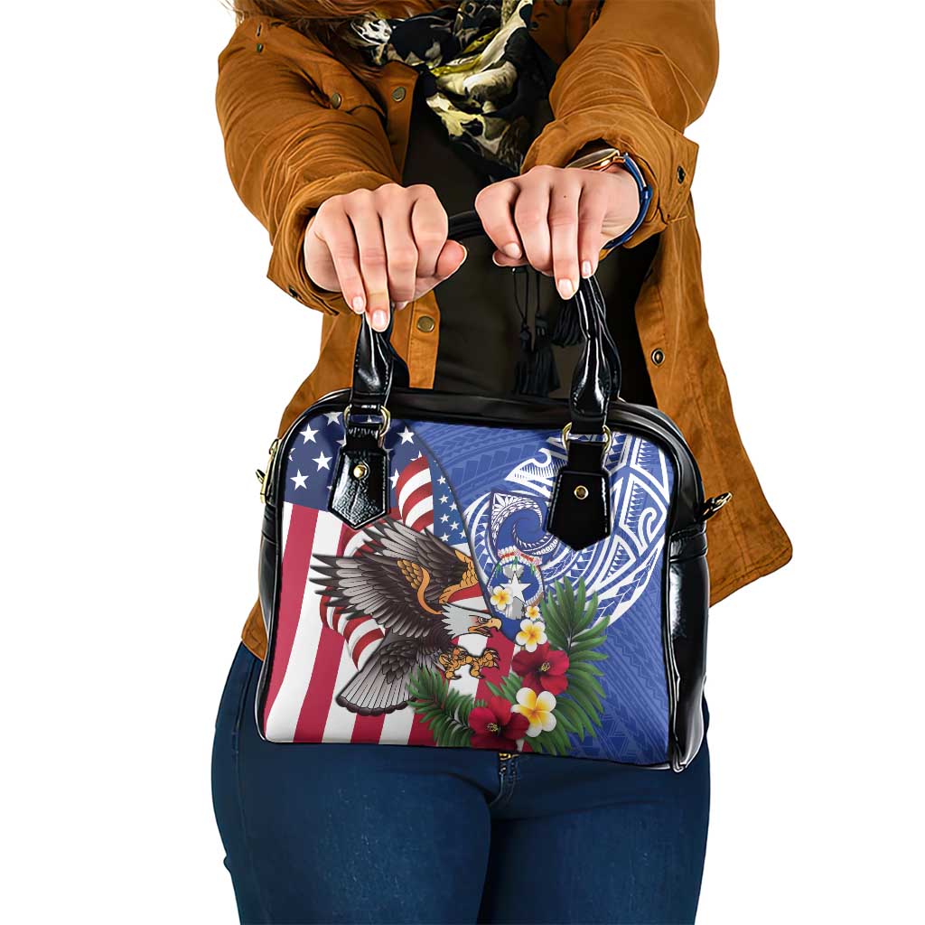 United States and Northern Mariana Islands Shoulder Handbag USA Flag Eagle CNMI Latte Stone Tropical Flowers