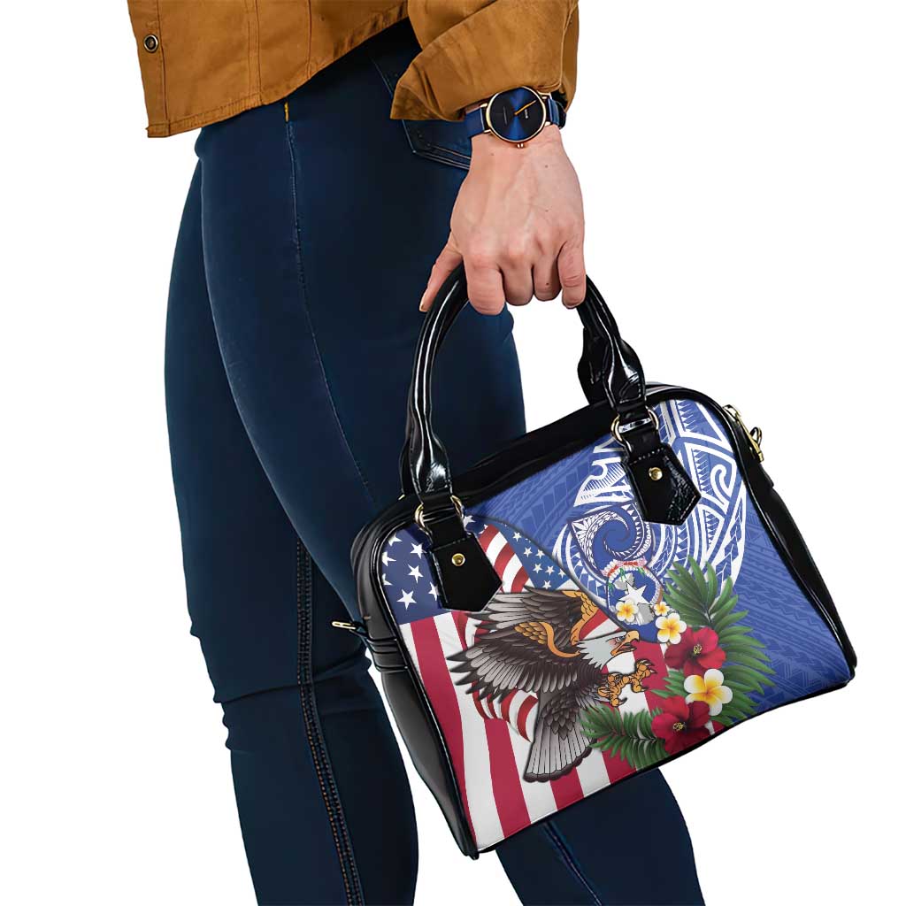 United States and Northern Mariana Islands Shoulder Handbag USA Flag Eagle CNMI Latte Stone Tropical Flowers