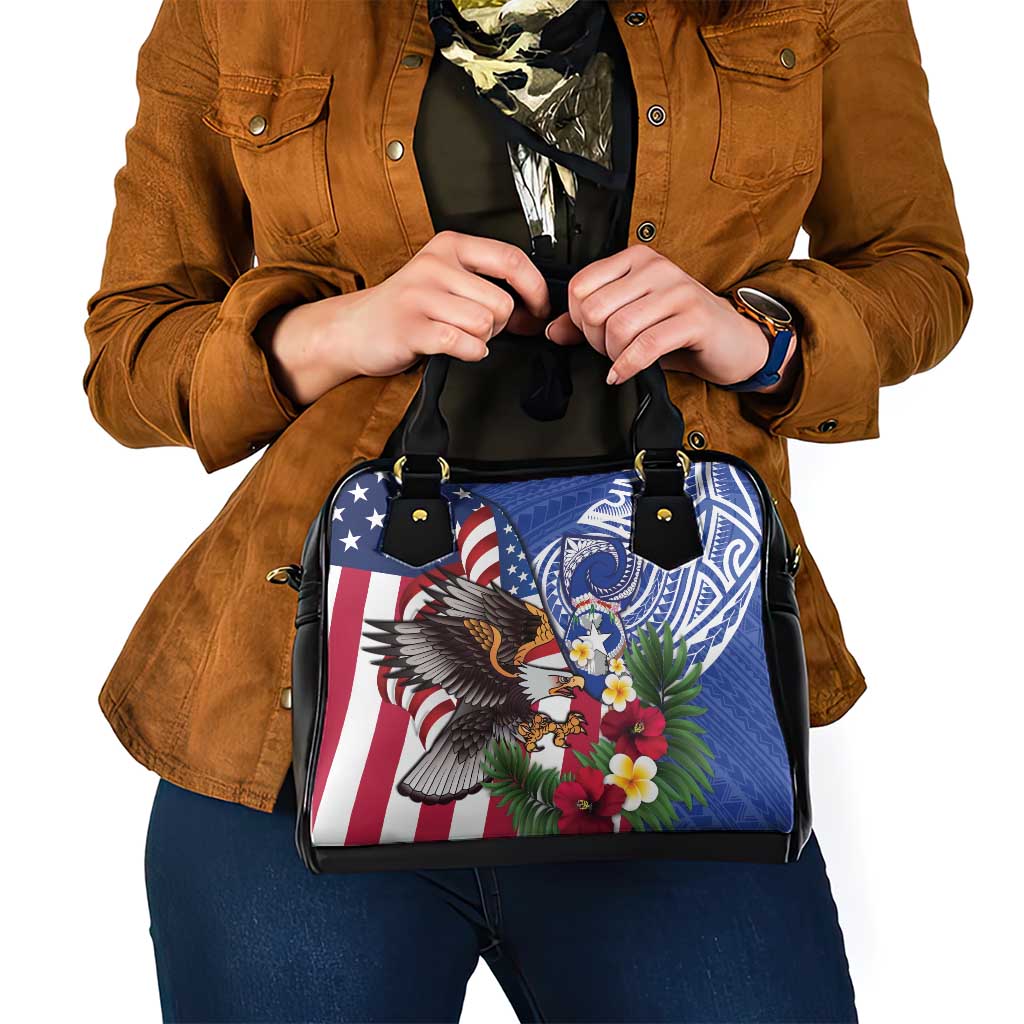 United States and Northern Mariana Islands Shoulder Handbag USA Flag Eagle CNMI Latte Stone Tropical Flowers