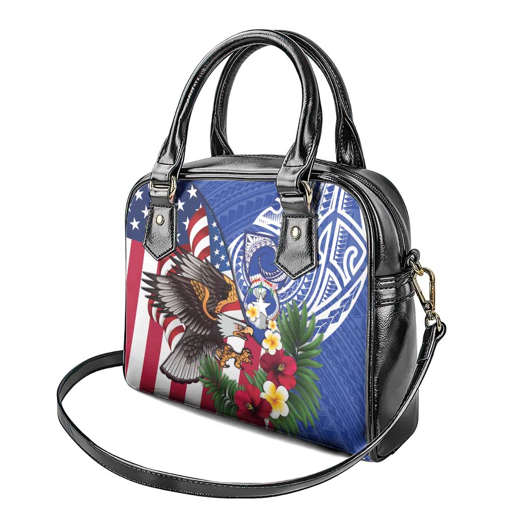 United States and Northern Mariana Islands Shoulder Handbag USA Flag Eagle CNMI Latte Stone Tropical Flowers