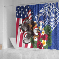 United States and Northern Mariana Islands Shower Curtain USA Flag Eagle CNMI Latte Stone Tropical Flowers