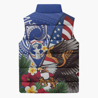 United States and Northern Mariana Islands Sleeveless Puffer Jacket USA Flag Eagle CNMI Latte Stone Tropical Flowers LT14 - Polynesian Pride