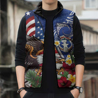 United States and Northern Mariana Islands Sleeveless Puffer Jacket USA Flag Eagle CNMI Latte Stone Tropical Flowers LT14 - Polynesian Pride