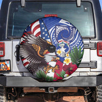 United States and Northern Mariana Islands Spare Tire Cover USA Flag Eagle CNMI Latte Stone Tropical Flowers