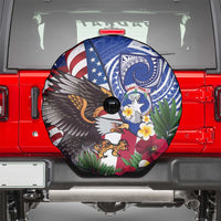 United States and Northern Mariana Islands Spare Tire Cover USA Flag Eagle CNMI Latte Stone Tropical Flowers